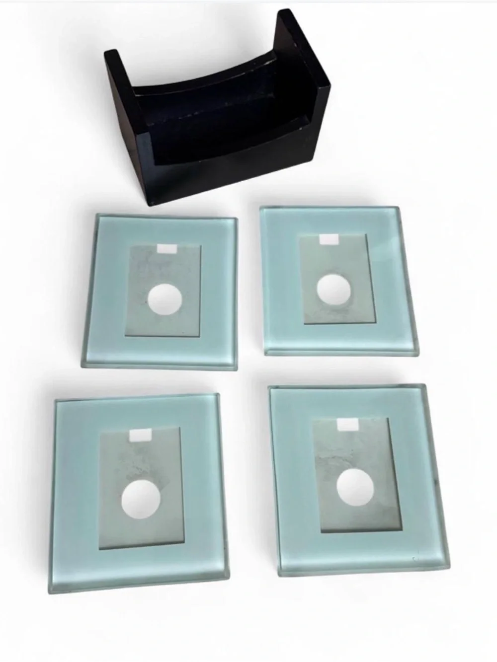 Glass Photo Coaster set with Wooden Holder - Set of 4
